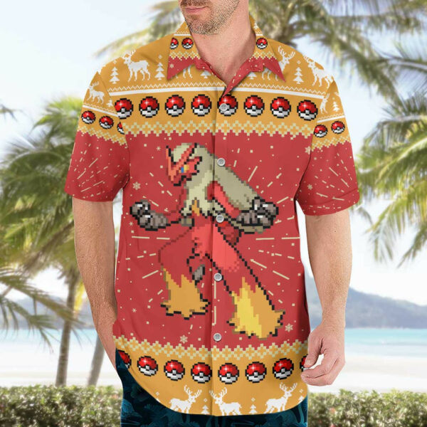 Blaziken Pokemon Hawaiian Shirt Anime Pixel Christma Pattern 3.jpg