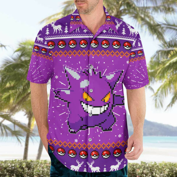 Gengar Pokemon Hawaiian Shirt Anime Pixel Christma Pattern 3.jpg